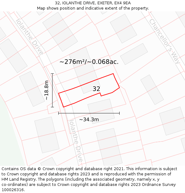32, IOLANTHE DRIVE, EXETER, EX4 9EA: Plot and title map