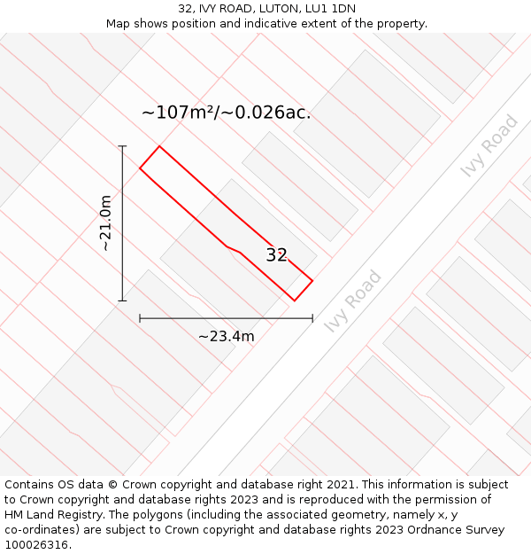 32, IVY ROAD, LUTON, LU1 1DN: Plot and title map
