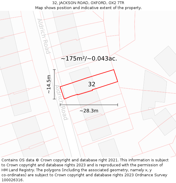 32, JACKSON ROAD, OXFORD, OX2 7TR: Plot and title map