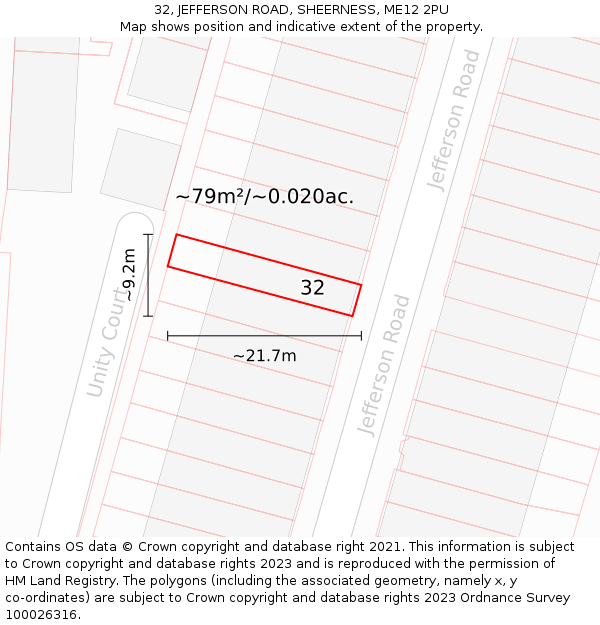 32, JEFFERSON ROAD, SHEERNESS, ME12 2PU: Plot and title map