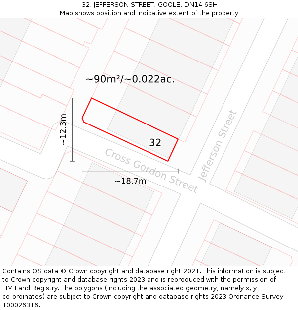 32, JEFFERSON STREET, GOOLE, DN14 6SH: Plot and title map