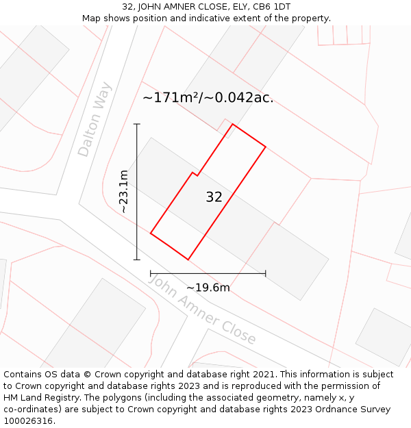 32, JOHN AMNER CLOSE, ELY, CB6 1DT: Plot and title map