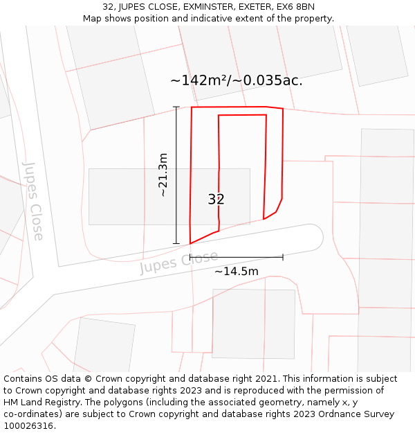 32, JUPES CLOSE, EXMINSTER, EXETER, EX6 8BN: Plot and title map