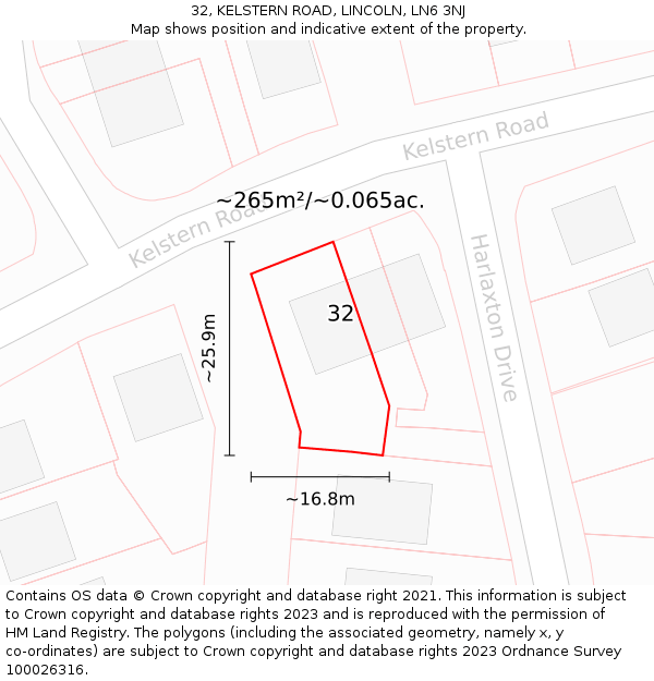 32, KELSTERN ROAD, LINCOLN, LN6 3NJ: Plot and title map