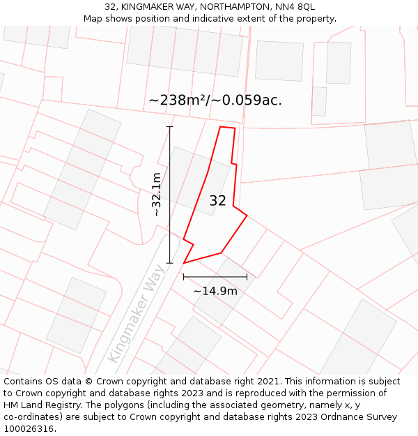 32, KINGMAKER WAY, NORTHAMPTON, NN4 8QL: Plot and title map