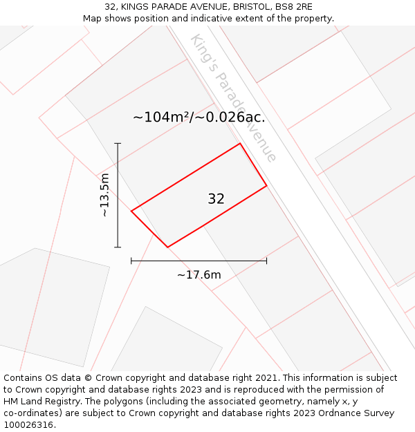 32, KINGS PARADE AVENUE, BRISTOL, BS8 2RE: Plot and title map