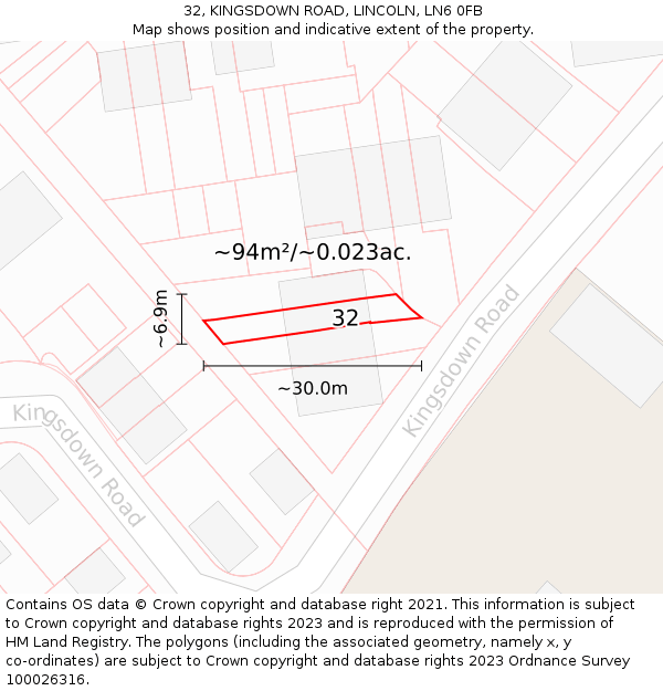 32, KINGSDOWN ROAD, LINCOLN, LN6 0FB: Plot and title map