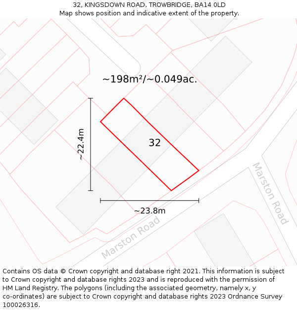 32, KINGSDOWN ROAD, TROWBRIDGE, BA14 0LD: Plot and title map