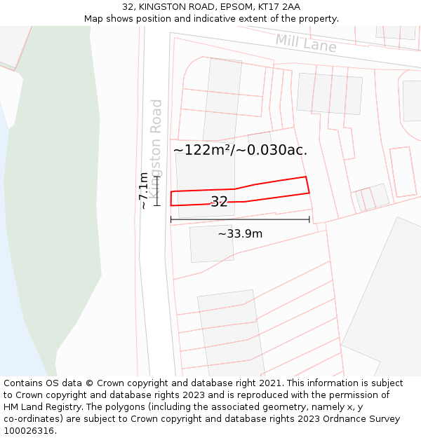 32, KINGSTON ROAD, EPSOM, KT17 2AA: Plot and title map
