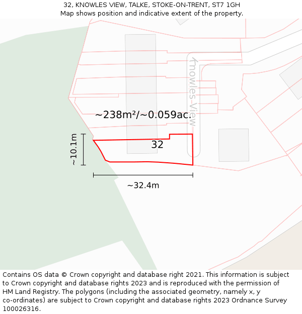 32, KNOWLES VIEW, TALKE, STOKE-ON-TRENT, ST7 1GH: Plot and title map