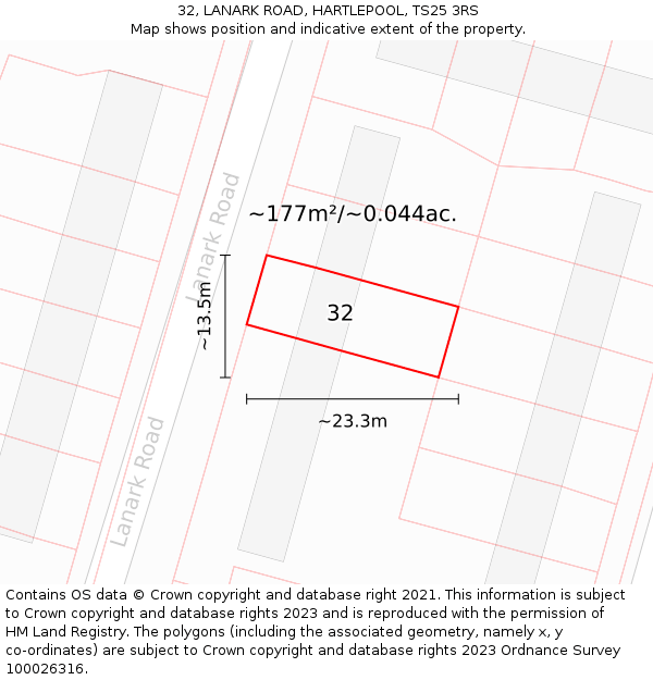 32, LANARK ROAD, HARTLEPOOL, TS25 3RS: Plot and title map