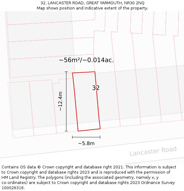 32, LANCASTER ROAD, GREAT YARMOUTH, NR30 2NQ: Plot and title map