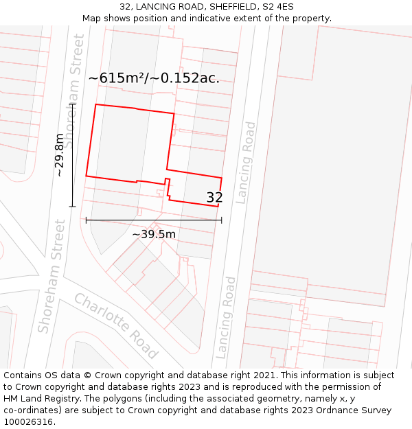 32, LANCING ROAD, SHEFFIELD, S2 4ES: Plot and title map