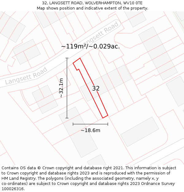 32, LANGSETT ROAD, WOLVERHAMPTON, WV10 0TE: Plot and title map
