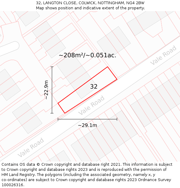 32, LANGTON CLOSE, COLWICK, NOTTINGHAM, NG4 2BW: Plot and title map