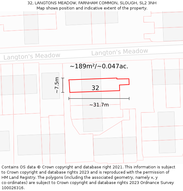 32, LANGTONS MEADOW, FARNHAM COMMON, SLOUGH, SL2 3NH: Plot and title map