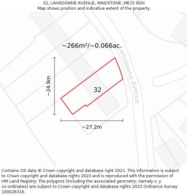 32, LANSDOWNE AVENUE, MAIDSTONE, ME15 9DN: Plot and title map