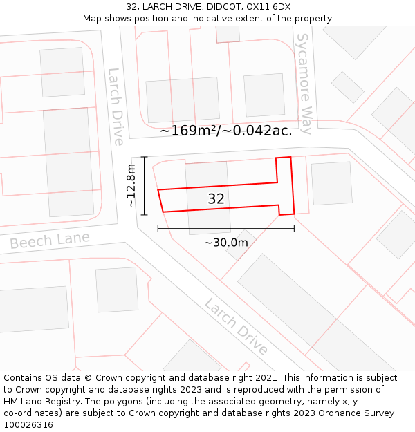 32, LARCH DRIVE, DIDCOT, OX11 6DX: Plot and title map