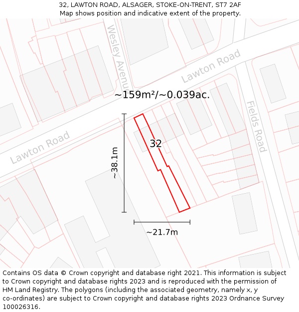 32, LAWTON ROAD, ALSAGER, STOKE-ON-TRENT, ST7 2AF: Plot and title map