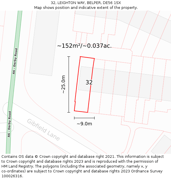 32, LEIGHTON WAY, BELPER, DE56 1SX: Plot and title map