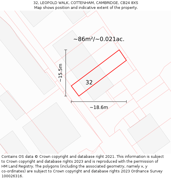 32, LEOPOLD WALK, COTTENHAM, CAMBRIDGE, CB24 8XS: Plot and title map
