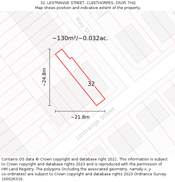 32, LESTRANGE STREET, CLEETHORPES, DN35 7HQ: Plot and title map