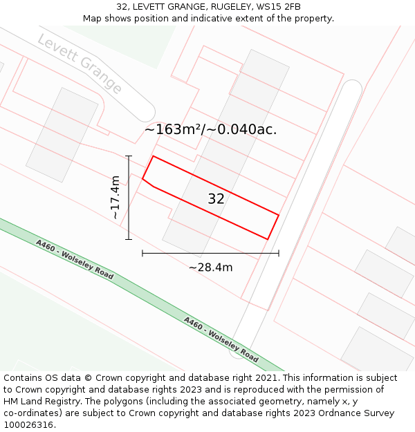 32, LEVETT GRANGE, RUGELEY, WS15 2FB: Plot and title map
