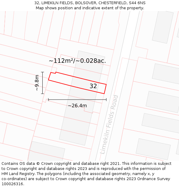 32, LIMEKILN FIELDS, BOLSOVER, CHESTERFIELD, S44 6NS: Plot and title map