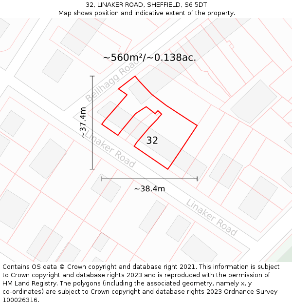 32, LINAKER ROAD, SHEFFIELD, S6 5DT: Plot and title map