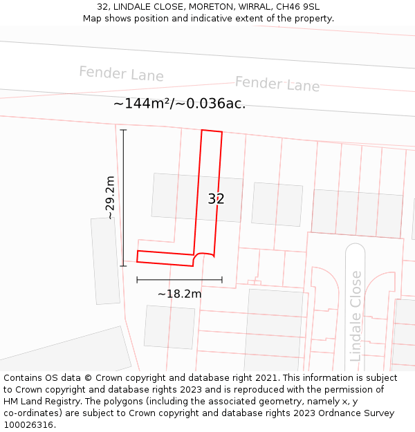 32, LINDALE CLOSE, MORETON, WIRRAL, CH46 9SL: Plot and title map