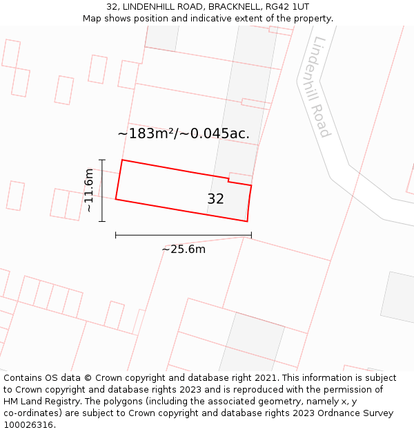 32, LINDENHILL ROAD, BRACKNELL, RG42 1UT: Plot and title map