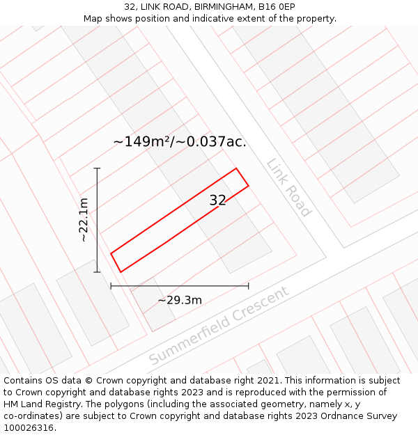 32, LINK ROAD, BIRMINGHAM, B16 0EP: Plot and title map