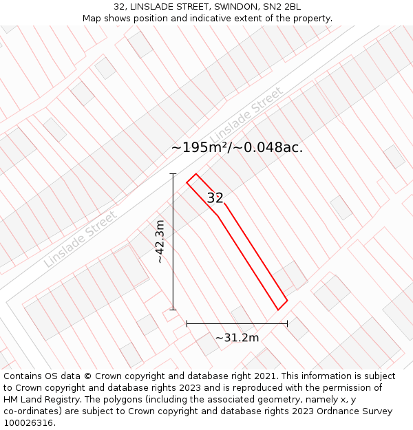 32, LINSLADE STREET, SWINDON, SN2 2BL: Plot and title map