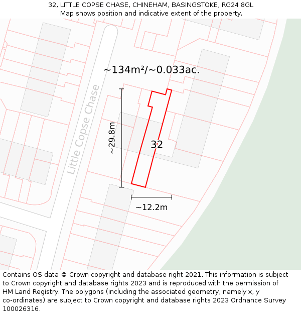 32, LITTLE COPSE CHASE, CHINEHAM, BASINGSTOKE, RG24 8GL: Plot and title map