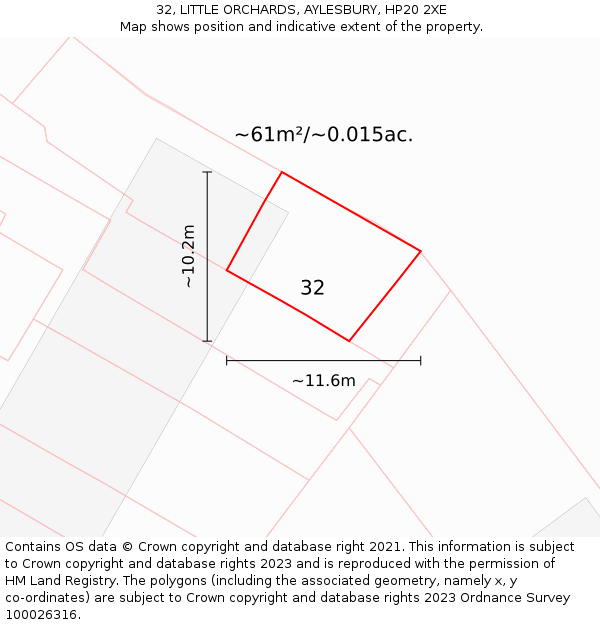 32, LITTLE ORCHARDS, AYLESBURY, HP20 2XE: Plot and title map