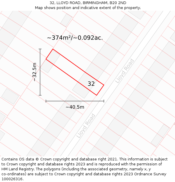 32, LLOYD ROAD, BIRMINGHAM, B20 2ND: Plot and title map