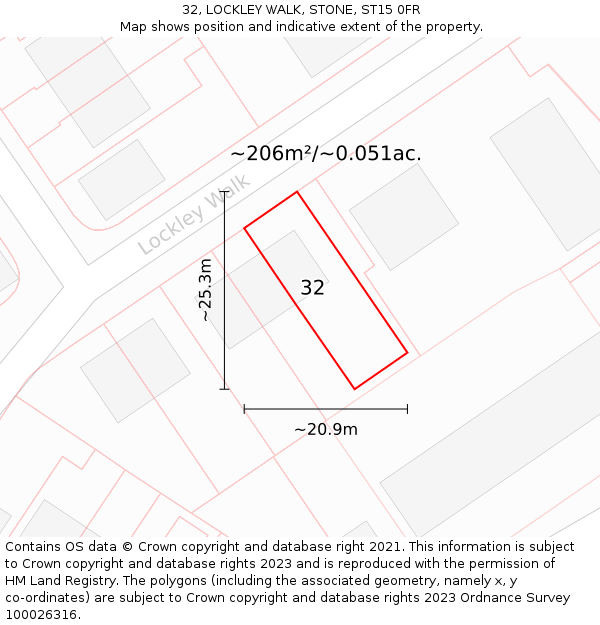 32, LOCKLEY WALK, STONE, ST15 0FR: Plot and title map