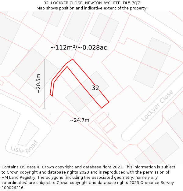 32, LOCKYER CLOSE, NEWTON AYCLIFFE, DL5 7QZ: Plot and title map
