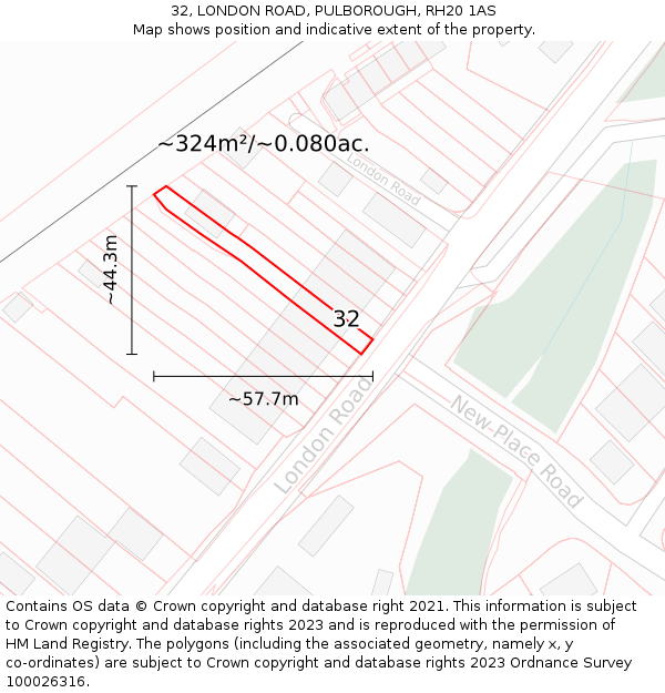 32, LONDON ROAD, PULBOROUGH, RH20 1AS: Plot and title map
