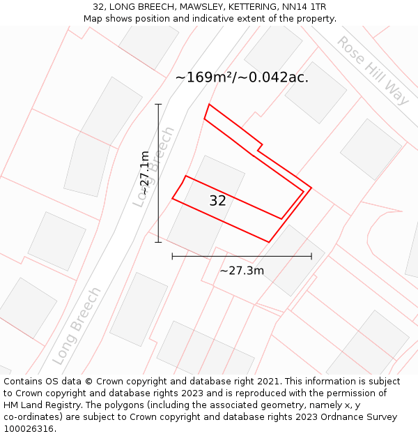 32, LONG BREECH, MAWSLEY, KETTERING, NN14 1TR: Plot and title map
