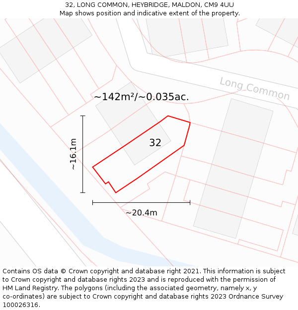 32, LONG COMMON, HEYBRIDGE, MALDON, CM9 4UU: Plot and title map