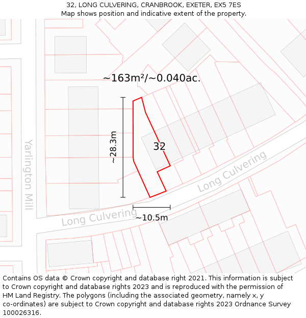 32, LONG CULVERING, CRANBROOK, EXETER, EX5 7ES: Plot and title map