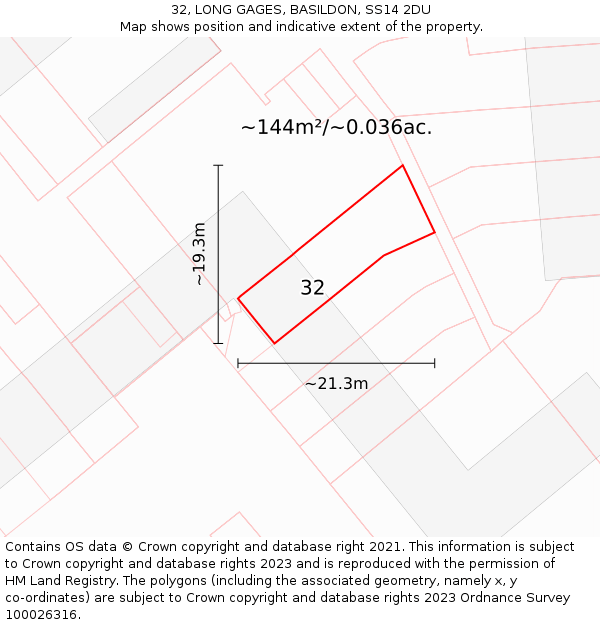 32, LONG GAGES, BASILDON, SS14 2DU: Plot and title map