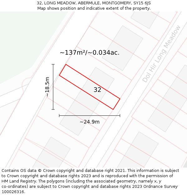 32, LONG MEADOW, ABERMULE, MONTGOMERY, SY15 6JS: Plot and title map