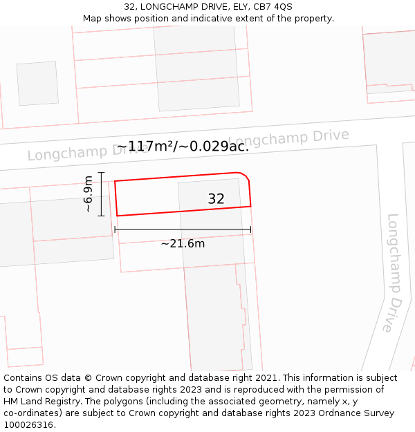 32, LONGCHAMP DRIVE, ELY, CB7 4QS: Plot and title map