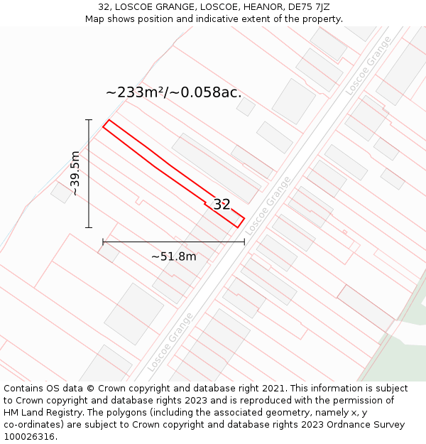 32, LOSCOE GRANGE, LOSCOE, HEANOR, DE75 7JZ: Plot and title map