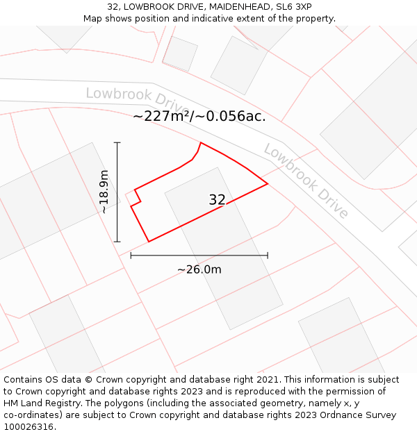 32, LOWBROOK DRIVE, MAIDENHEAD, SL6 3XP: Plot and title map