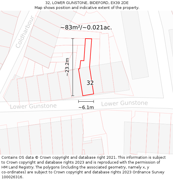 32, LOWER GUNSTONE, BIDEFORD, EX39 2DE: Plot and title map