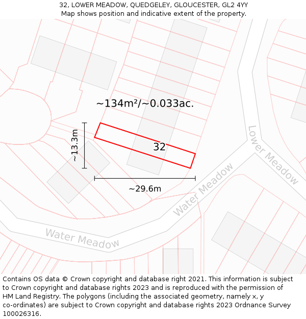 32, LOWER MEADOW, QUEDGELEY, GLOUCESTER, GL2 4YY: Plot and title map