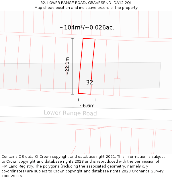 32, LOWER RANGE ROAD, GRAVESEND, DA12 2QL: Plot and title map